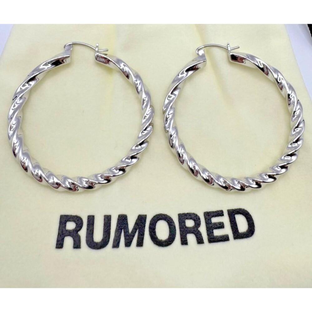 Rumored Cher Endless Silver Hoop Earrings Twisted Rope Design NWT with Velvet